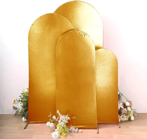 Miniatura 2 de Efavormart - Juego de 4 fundas de telón de fondo color dorado metálico Chiara – Fundas de arco redondo brillante radiante para bodas reales y fondos
