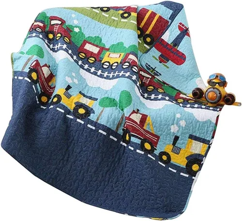 Miniatura 18 de ABREEZE Colcha de colcha para niños, niñas y niños, regalo de cama 100% algodón natural, 43 x 51 pulgadas, tren azul