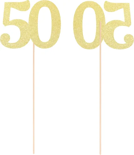 Miniatura 3 de Decoraciones de 50 aniversario NO 50, paquete de 10 centros de mesa de cumpleaños de 50 cumpleaños de doble cara con purpurina dorada para mesas