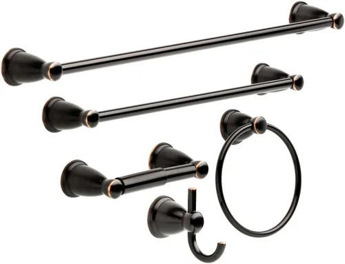 Franklin Brass Kinla Juego de Baño de 5 Piezas Bronce Frotado con Aceite 18", 24" Barras Toallero, Portarrollo de Papel Higiénico, Anillo, Gancho