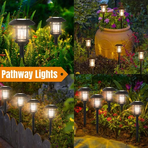 Miniatura 9 de Dynaming - Juego de 6 luces solares de doble uso para caminos al aire libre, lámparas colgantes solares de jardín con bombilla Edison, iluminación
