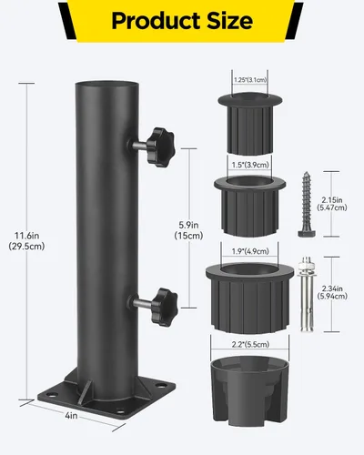 Miniatura 6 de Base de soporte para sombrilla de patio, soporte reforzado y resistente para sombrilla para exteriores y abrazadera en cubiertas, soporte