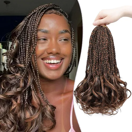 Miniatura 19 de Trenzas de ganchillo rizadas francesas de 22 pulgadas, 8 paquetes, trenzas de caja diosa grises para mujeres, de ganchillo pre-trenzadas con Trenzas