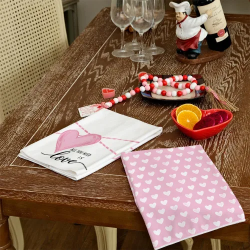 Miniatura 7 de ARKENY AD218 - Juego de 2 toallas de cocina para el día de San Valentín, diseño de corazón rosa, 18 x 26 pulgadas, decoración del hogar de granja