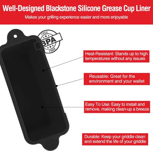 Miniatura 7 de Paquete de 2 Forros de Silicona para Tazas de Grasa Blackstone para Plancha de 36 28 22 17 Pulgadas, Forro Reutilizable para Bandeja de Grasa