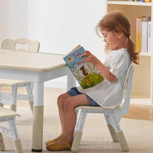 Miniatura 2 de DOREROOM Juego de Mesa y 4 Sillas para Niños de Altura Ajustable, Juego de Mesa y Silla para Niños Pequeños con Superficie de Grafiti, 31.5''L x