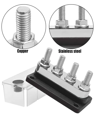 Miniatura 4 de GMURA Barra de bus resistente 12-48V 600A Max, 4 pernos M10 (3/8 pulgadas) Bloque de terminales de barra colectora de cobre de alta corriente
