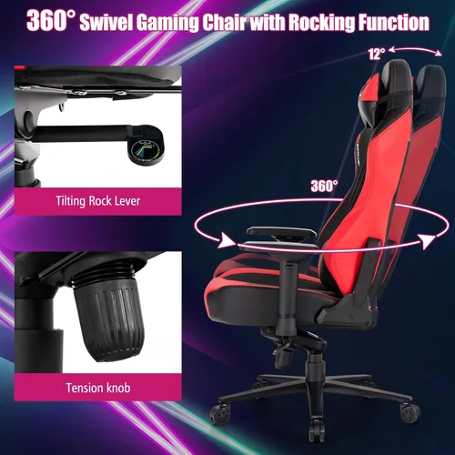 Miniatura 5 de Goplus Gaming Chair, 360° Swivel Computer Chair with Casters, Multi-Angle Reclining, Tension Control, 4D Armrest, Headrest, Gas Lift, Height