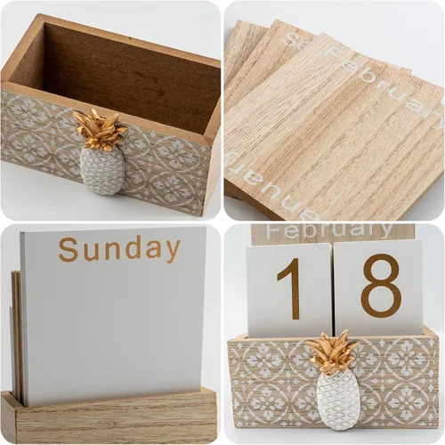 Miniatura 8 de Calendario perpetuo para escritorio, calendario vintage de madera para niños, calendario diario de escritorio, mes, semana, fecha, visualización