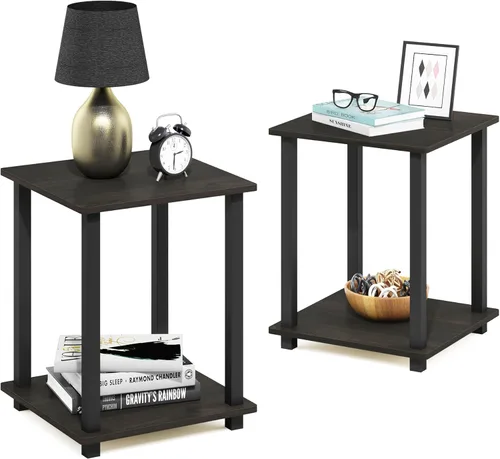Miniatura 16 de Furinno SIMPLISTIC - Juego de 2 mesas auxiliares, mesa de 2 niveles, mesita de noche, mesita, mesa de luz, fácil montaje, para sala de estar, Roble