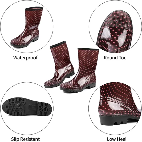Miniatura 45 de DKSUKO Waterproof Womens Rain Boots insulated,Lightweight Rubber fashion Boots in Gardening,Warm and Comfortable Wide Calf Rain Boots with Glossy in