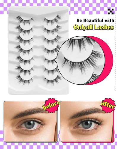 Miniatura 4 de Onlyall Pestañas Naturales Finas y Ligeras Pestañas Postizas de Aspecto Natural Pestañas Postizas Naturales Acampanadas Pestañas Postizas Suaves