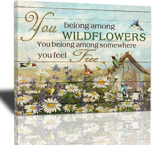 Miniatura 46 de Bulldog Leather Works Lienzo decorativo abstracto de colibrí y girasol, con citas inspiradoras, póster de flores de granja, decoración moderna