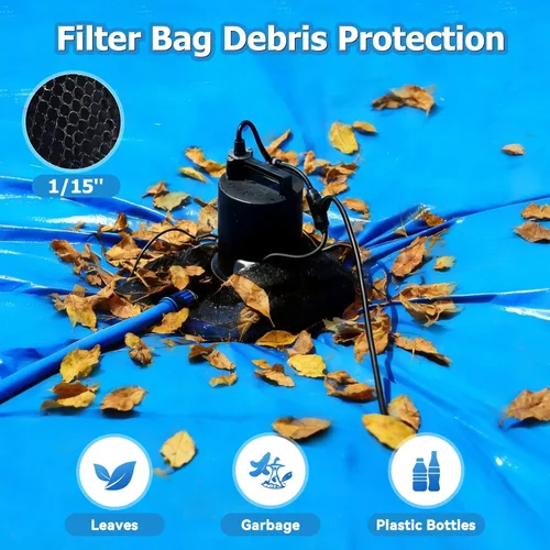 Miniatura 5 de Bomba de cubierta de piscina de 1/2 HP de encendido/apagado automático de 3500 GPH Bomba de agua sumergible con red de filtro, adaptador de válvula