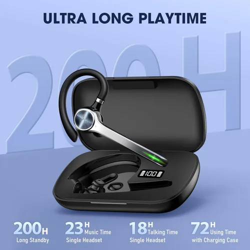 Miniatura 3 de Ngsod Auriculares Bluetooth, auricular inalámbrico con micrófono de cancelación de ruido mejorado, funda de carga de 500 mAh compatible con tiempo