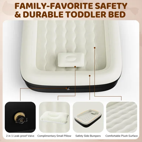 Miniatura 6 de Cama inflable de viaje para niños pequeños, colchón de aire portátil de 64 pulgadas con cuatro lados de seguridad, bomba de alta velocidad y bolsa