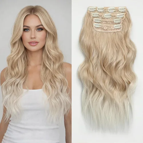 Miniatura 15 de NAYOO 4 piezas Extensiones de cabello con pinza, ondas largas y rizadas, sintéticas, gruesas, con fibra de doble trama, para mujeres, color cobre