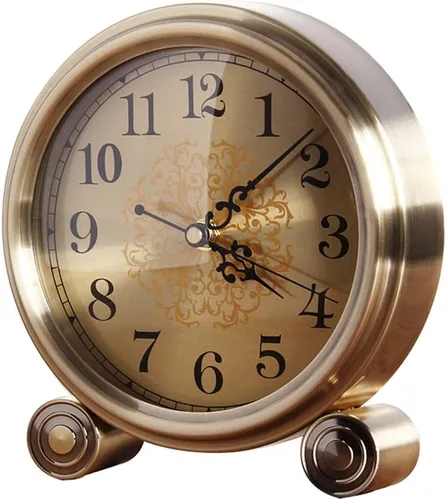 Reloj de pared vintage de metal, reloj despertador silencioso de cuarzo para escritorio o pared, retro, dorado, decoración de sala de estar, reloj
