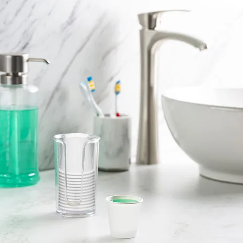 Miniatura 3 de GUSTO [3 onzas – 100 vasos de papel pequeños blancos, mini vasos desechables para enjuague bucal para baño, ecológicos y versátiles
