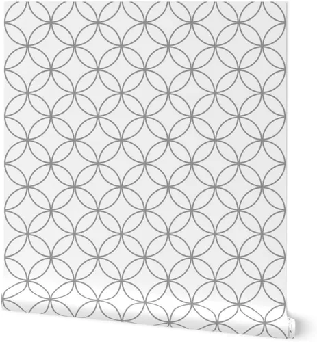 Spoonflower Muestra de papel tapiz extraíble - Círculo moderno de cabaña gris blanco redondo enrejado de mediados de siglo Mod Papel pintado