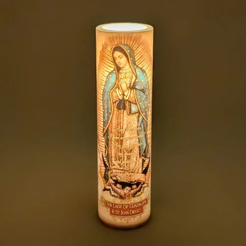 Miniatura 6 de Nuestra Señora de Guadulpe con Juan Diego, vela de oración devocional sin llama LED