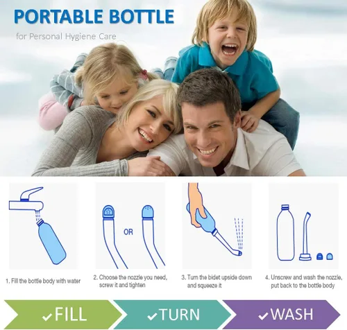 Miniatura 5 de 2 botellas bidé portátil - Botella de lavado mamá exprimible 500ml 17oz - Botella de bidé de viaje para ducha y inodoro portátil para mujeres