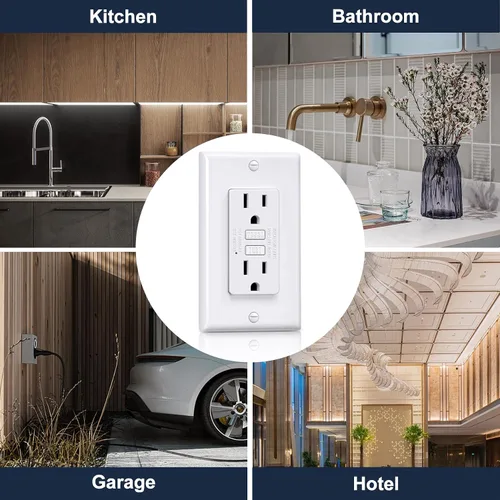 Miniatura 6 de BESTTEN Salida GFCI de 15 amperios con diseño súper delgado, toma eléctrica GFI con indicador LED, receptáculo GFCI no resistente a manipulaciones