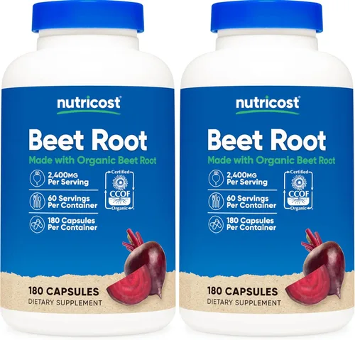 Miniatura 10 de Nutricost Raíz de remolacha 2400 mg, 180 cápsulas – Certificado CCOF fabricado con raíz de remolacha orgánica, superalimento, 60 porciones