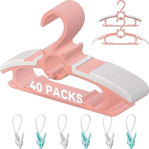 Miniatura 8 de 40 piezas de perchas extensibles para guardería de bebé, perchas para niños pequeños ajustables y antideslizantes para ropa de bebé, percha