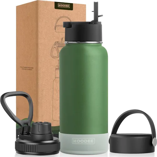Miniatura 117 de koodee Insulated Water Bottle, 32 oz Stainless Steel Double Wall Vacuum Wide Mouth Sport Bottle with Leakproof Spout Lid (Navy)