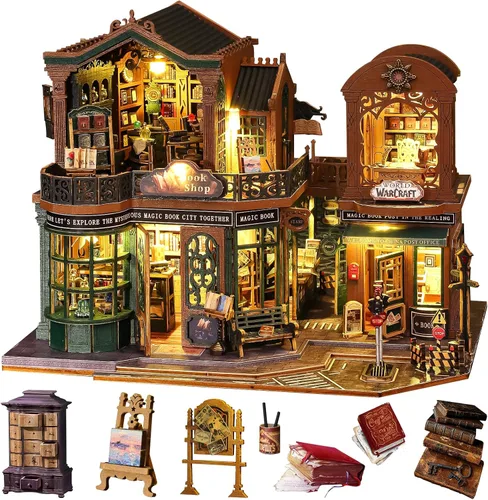 Miniatura 7 de Spilay Kit de Casa en Miniatura DIY, Casa de Muñecas Castillo de Edimburgo con Caja de Música y Cubierta Antipolvo, Kit de Rompecabezas de Madera 3D