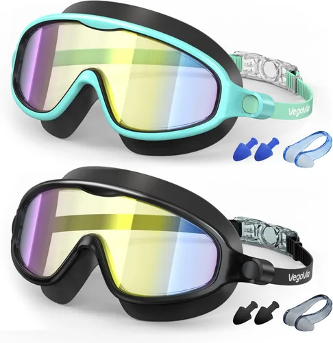 VegoVia - Paquete de 2 gafas de natación para niños, gafas de natación antivaho con protección UV, de visión amplia, para niños de 3 a 15 años,