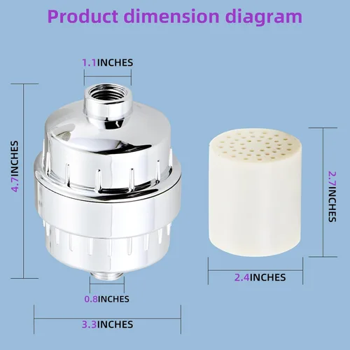 Miniatura 2 de Filtro de ducha para agua dura, dos cartuchos de repuesto, filtro de agua de ducha de alto rendimiento, plateado, elimina cloro y flúor (plateado)