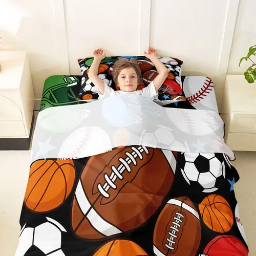 Miniatura 3 de Feelyou Football Bed Sheets Set Twin Size Basketball Sports Deep Pocket Fitted Sheet Soccer Ball Game Bedding Sets Black Baseball Gaming Soft Bed