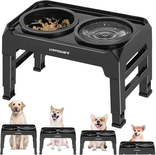 Miniatura 11 de URPOWER Cuencos elevados para perros, soporte elevado ajustable de 4 alturas con 2 cuencos grandes de acero inoxidable para alimentos y agua