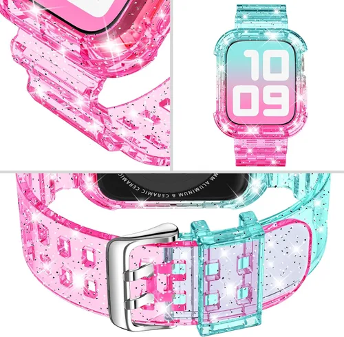 Miniatura 3 de DABAOZA - Correa compatible con Apple Watch de 49 mm, 46 mm, 45 mm, 44 mm, 42 mm, 41 mm, 40 mm, 38 mm, con protector, correa de TPU brillante