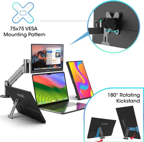 Miniatura 5 de Kado Monitor portátil FHD de 15.6 pulgadas para laptop, segunda pantalla de 1080p IPS 1920 x 1080, extensor de pantalla de computadora portátil HDMI