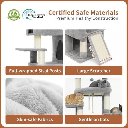 Miniatura 6 de Heybly Árbol para gatos, torre aerodinámica de 74 pulgadas para gatos grandes con condominios apilados de 3 niveles, muebles para gatos con percha
