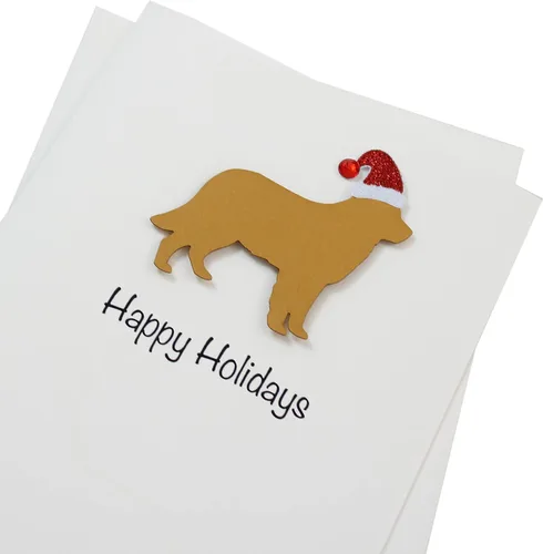 Miniatura 3 de Golden Retriever - Tarjetas de Navidad naranja y rojo claro, paquete de 10 tarjetas navideñas hechas a mano para perros, base blanca, perro