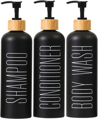 HOMCDALY Juego de 3 botellas recargables negras para ducha de baño de 16 oz - Botellas vacías con bomba para champú, acondicionador o gel corporal