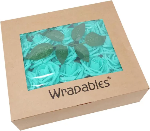 Miniatura 5 de Wrapables® Flor de rosa artificial, flores de tacto real para ramos de boda y centros de mesa, aguamarina