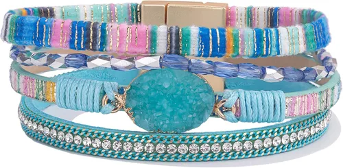 Miniatura 228 de FANCY SHINY - Pulsera de cuero estilo bohemio, pulsera de cuentas de cristal con cierre magnético, regalos de joyería para mujer
