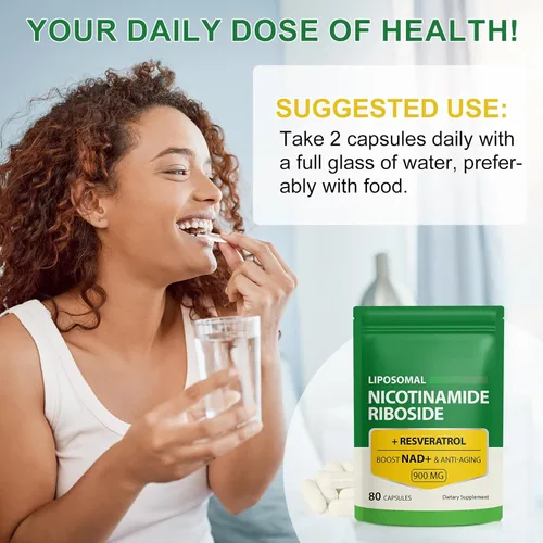Miniatura 7 de Daiasns Suplemento NAD de 900 mg – Suplementos liposomales de nicotinamida ribósido NAD+ con resveratrol que apoya la energía muscular, cerebro