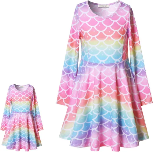 Perfashion Vestidos a juego para niñas y muñecas sin mangasmanga larga, acampanados, faldas de fiesta de unicornio