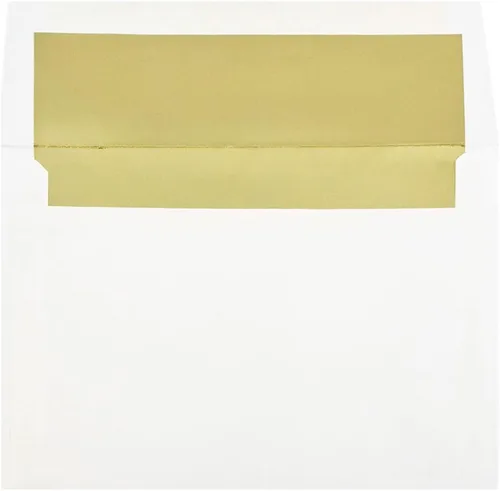 Miniatura 13 de JAM PAPER Sobres de invitación forrados de papel de aluminio de 3 7/8 x 8 1/8, color blanco con lámina dorada, paquete de 50 unidades Papel dorado
