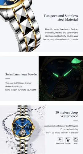 Miniatura 5 de OLEVS Reloj de pulsera de lujo impermeable para mujer, mecánico, automático, elegante, de lujo, impermeable, para mujer