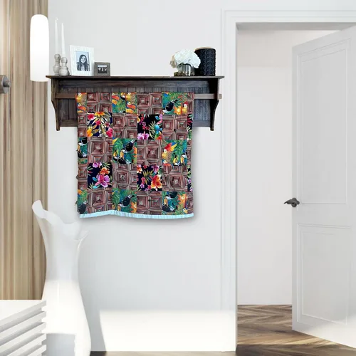 Miniatura 6 de RELODECOR Estante de edredón montado en la pared con estante, madera de pino maciza, estilo rústico de granja para decoración de dormitorio y sala