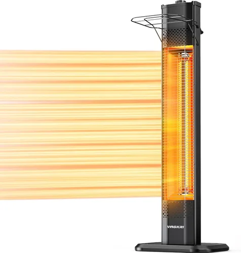 VAGKRI Calentador Eléctrico de Patio al Aire Libre, Calentador de Tubo de Carbono Infrarrojo de 1500 W Dual, Protección contra Volcadura y