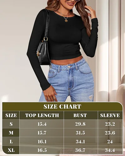 Miniatura 7 de Riyiper 3 piezas de camiseta corta de manga larga para mujer, ajustada, cuello redondo, camiseta básica casual para mujer