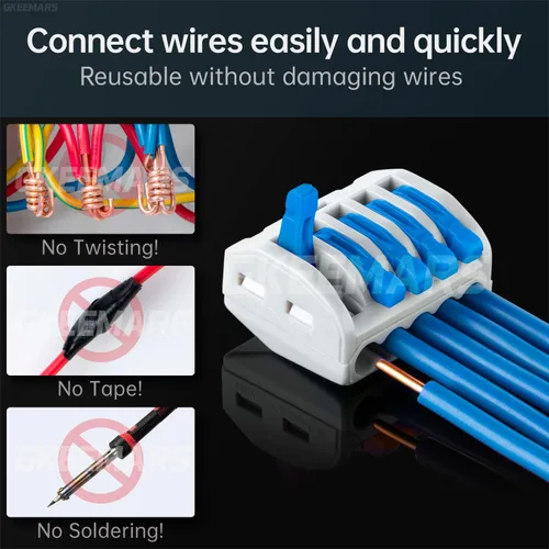 Miniatura 2 de 50 conectores de cable de palanca, conector conductor de empalme compacto para cables flexibles de trenzado sólido 28-12 AWG (azul)